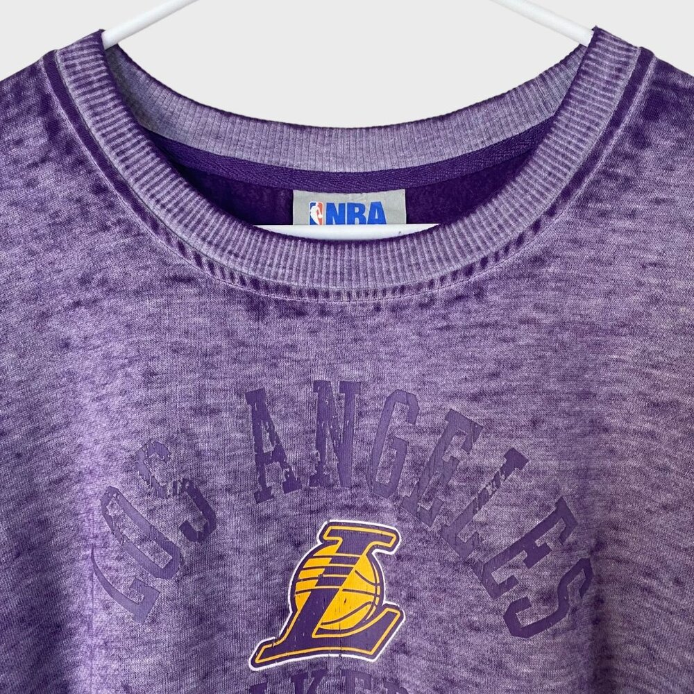 NBA Los Angeles Lakers Burnout Crewneck Sweatshirt Womens Medium Purple Pullover - Picture 5 of 12